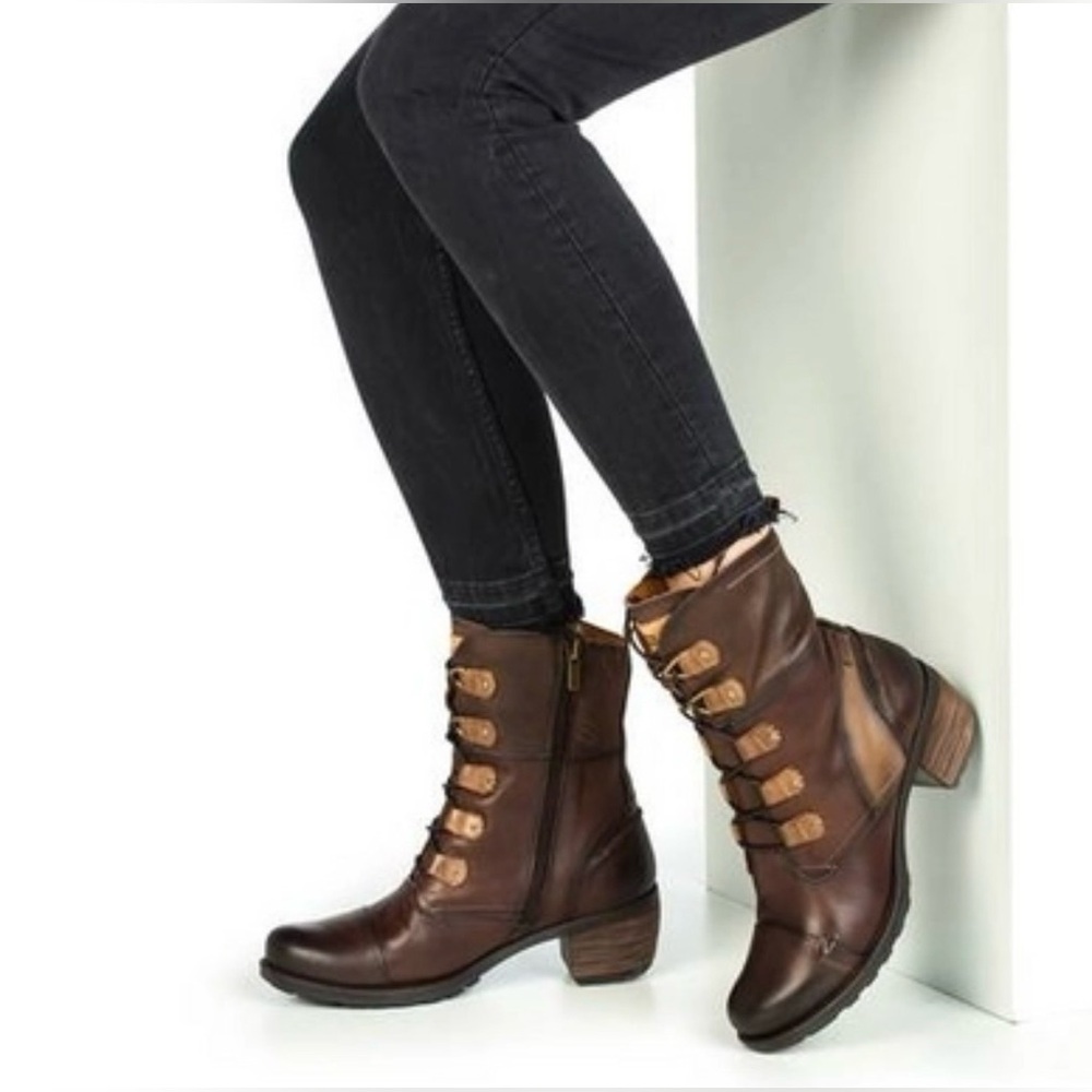 PIKOLINOS Brown Leather Lace-Up Ankle Boots